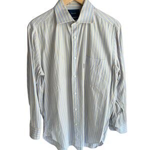 Faconnable Men's Classique Shirt Blue Yellow Striped Size 16 R Long-sleeved 41